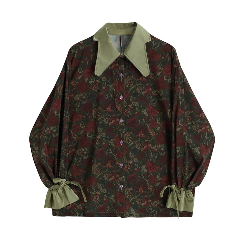 Autumn Vintage Style Floral Printing Loose Women's Blouse Shirt Korean Casual Long Sleeve Ladies Button Blouses Female Tops