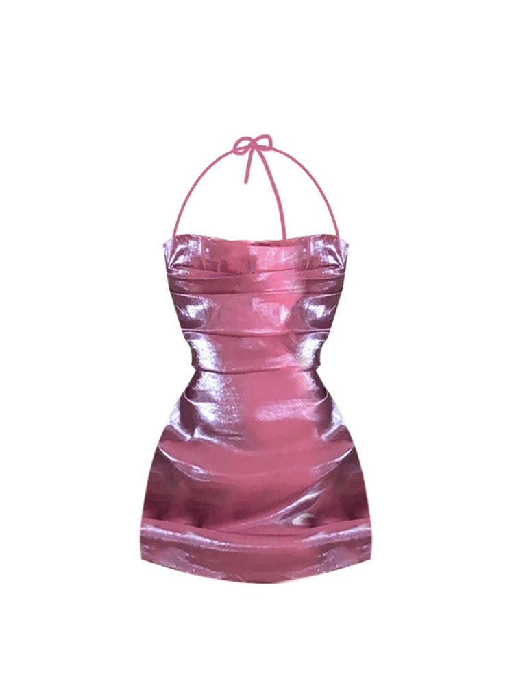 Women's Sexy Bodycon Bandage Dress Sleeveless Backless Slim Fit Pink Short Party Dress for Club & Evening Summer