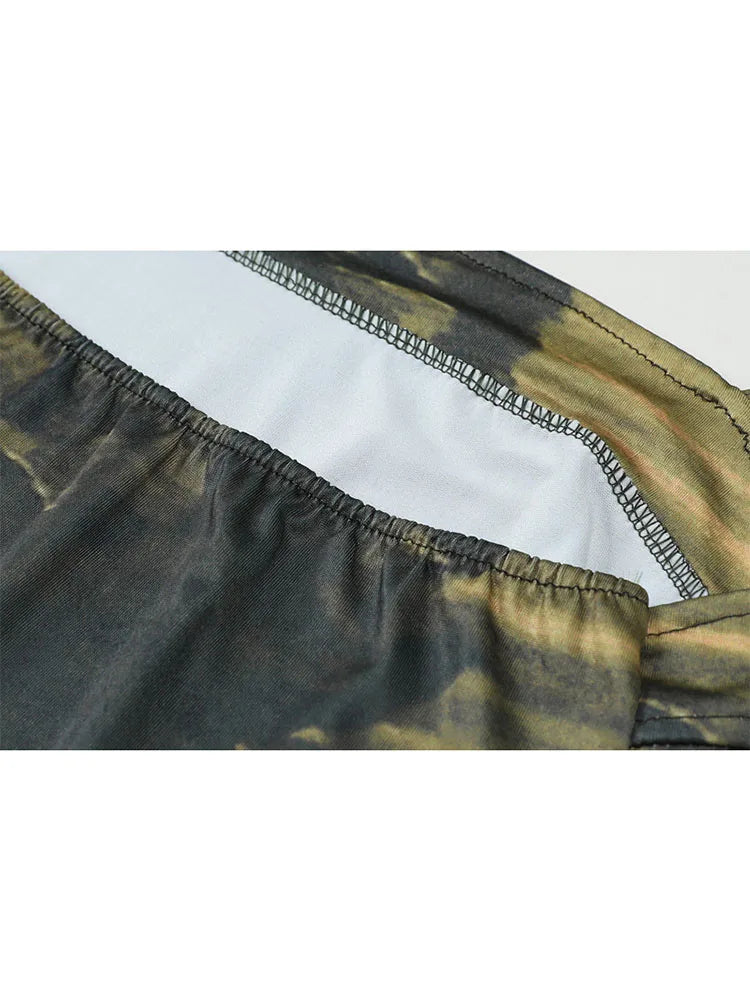 2022 Summer New Design Print Suspender Top Women's Sexy Bodycon Crop Tops Camouflage Bandage Female Retro Off Shoulder Camisole