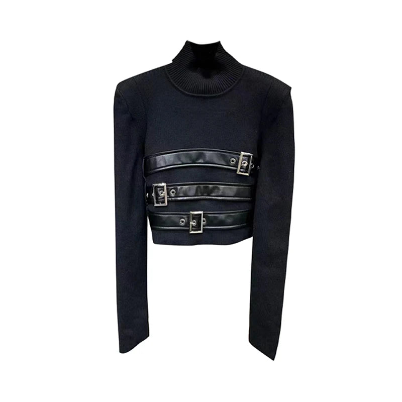 Women's Black Gothic Pullover Knitted Sweater Long Sleeve Sweaters Jumper 90s Korean Y2k Emo 2000s Harajuku Vintage Clothes 2023