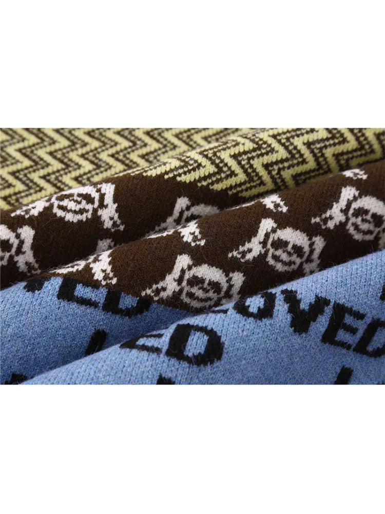 Vintage Knitted Cardigan Sweater Women Patchwork Denim Coat V Neck Long Sleeve Knitwear Casual Loose Outwear Female Tops