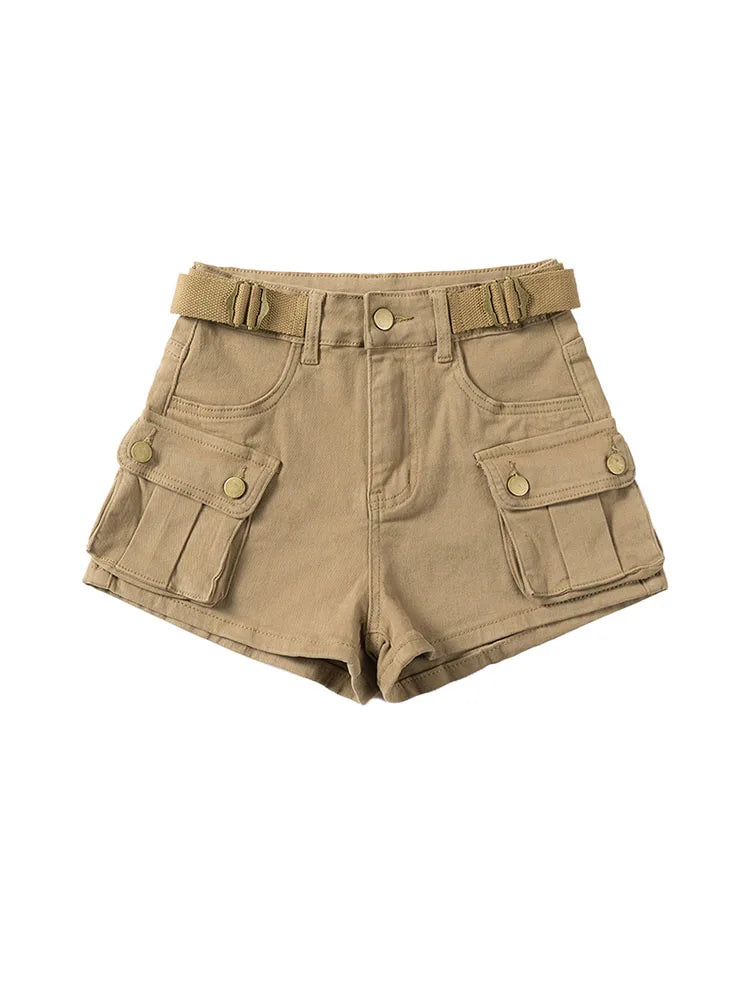 Vintage Women's Denim Shorts Hight Waisted Pockets Khaki Y2k Casual Jeans Cargo Pants Gothic Black Short Jeans 2023 Summer New