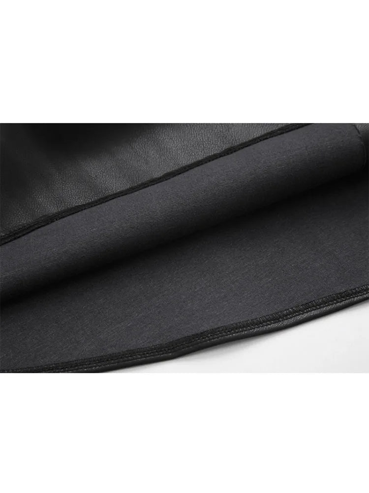 Pu Faux Leather Sexy Black Spaghetti Strap Mini Dresses Women High Waist Hollow Out Design Backless Loose Party Club Midi Frocks