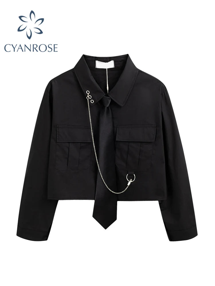 Women's Shirts Harajuku Design Safari Style Unisex Streetwear Top BF Trendy Tide Punk Popular Gothic Female Blouse Short Loose