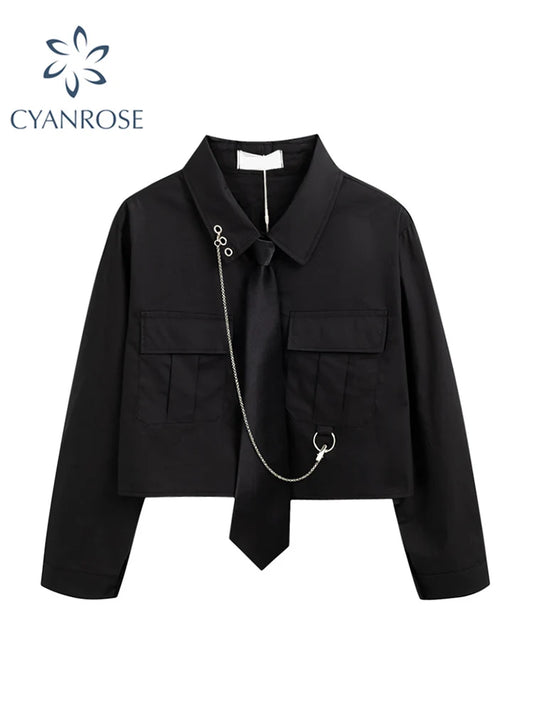 Women's Shirts Harajuku Design Safari Style Unisex Streetwear Top BF Trendy Tide Punk Popular Gothic Female Blouse Short Loose