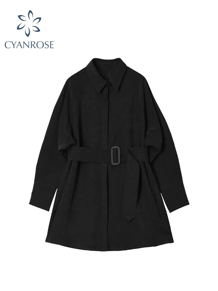 2025 Korean Gothic Blouse Black Sash Vintage Loose