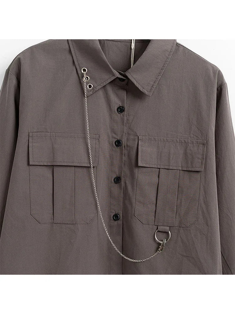 Women's Shirts Harajuku Design Safari Style Unisex Streetwear Top BF Trendy Tide Punk Popular Gothic Female Blouse Short Loose