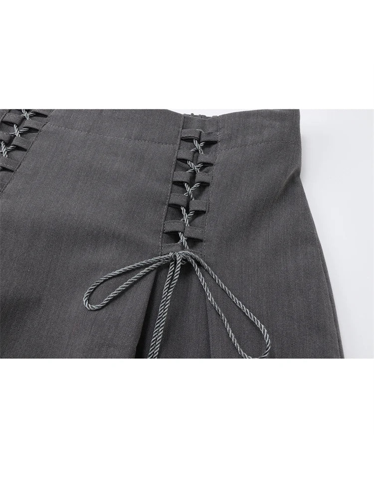 Female Vintage y2k Long Skirts Lace Up High Waisted Straight Skirts Autumn Women All-match Korean Style Elegant Party Trendy