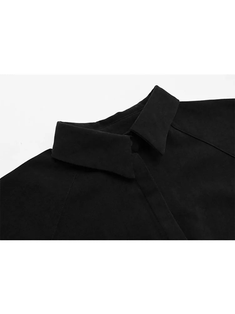 2025 Korean Gothic Blouse Black Sash Vintage Loose