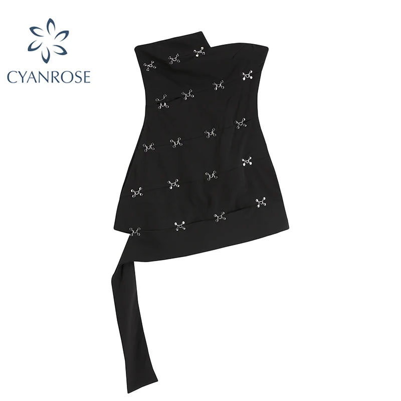 Women's Y2K Korean Style Sleeveless Mini Dress - Vintage E-girl Black Party Dress for Spring Holiday