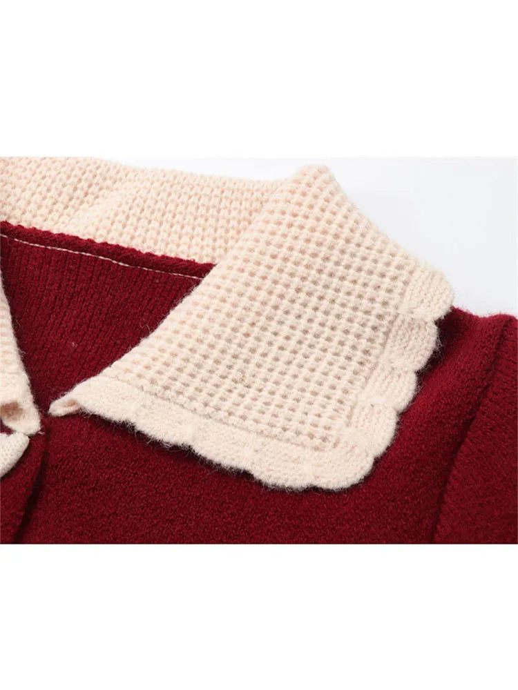 Spring New Red Cardigan Sweaters For Women Loose Peter Pan Collar Elegant Korean Single Breasted Female Knit Cardigans Coat Top