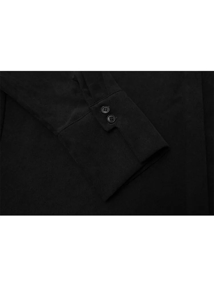 2025 Korean Gothic Blouse Black Sash Vintage Loose