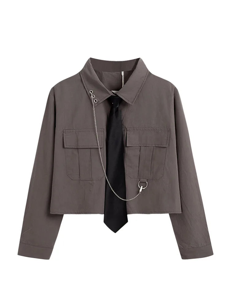 Women's Shirts Harajuku Design Safari Style Unisex Streetwear Top BF Trendy Tide Punk Popular Gothic Female Blouse Short Loose