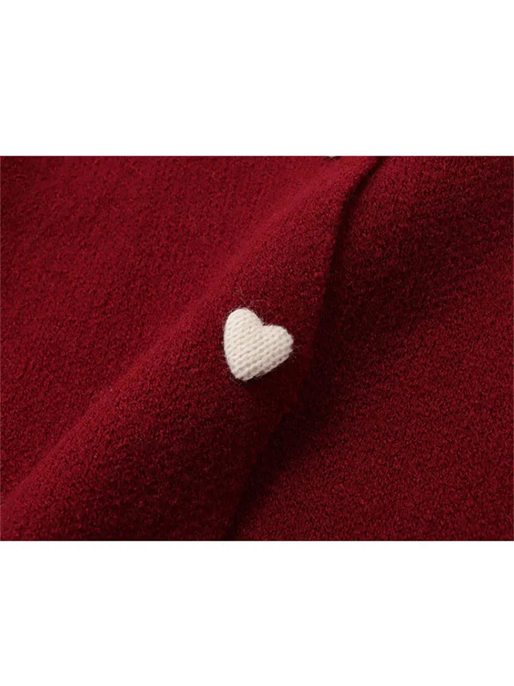 Spring New Red Cardigan Sweaters For Women Loose Peter Pan Collar Elegant Korean Single Breasted Female Knit Cardigans Coat Top