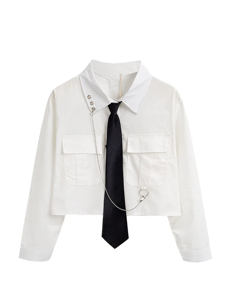 Women's Shirts Harajuku Design Safari Style Unisex Streetwear Top BF Trendy Tide Punk Popular Gothic Female Blouse Short Loose