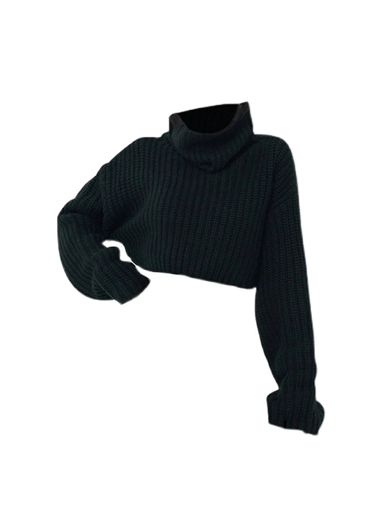 Women's Black Gothic Vintage Pullover Knit Sweater Y2k Aesthetic Harajuku Elegant Turtleneck Long Sleeves Sweaters 2000s Clothes
