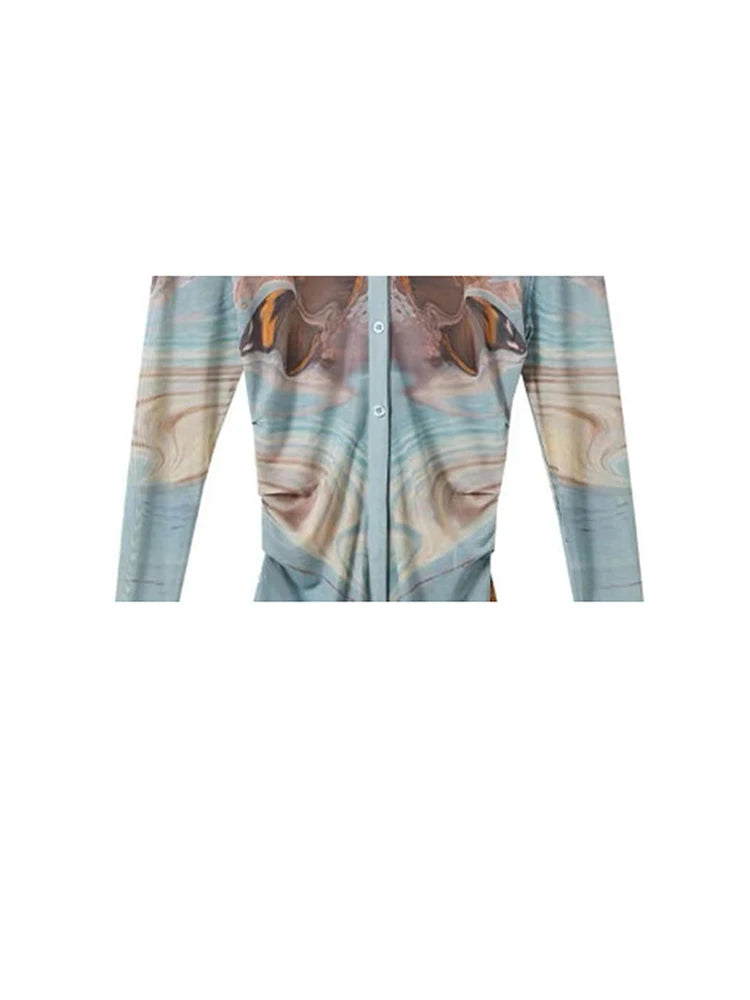 Women Print Shirts and Blouses Korean Style Harajuku Streetwear Ladies Vintage Long Sleeve Shirt Blusas Top Clothes Summer 2023