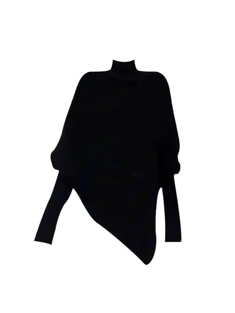 Women Black Gothic Pullover Sweater Harajuku Aesthetic Y2k Long Sleeves Turtleneck Knitted Sweaters Vintage 2000s Clothes Autumn
