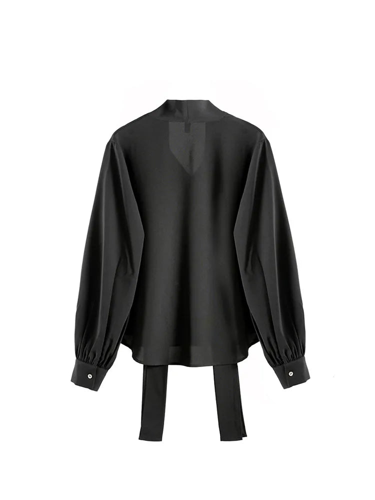 2022 Fall Lace Up Bow Shirt Vintage Long Sleeve Solid Chiffon Casual Blouse Korean Fashion Elegant Office Lady Blusas Woman Tops