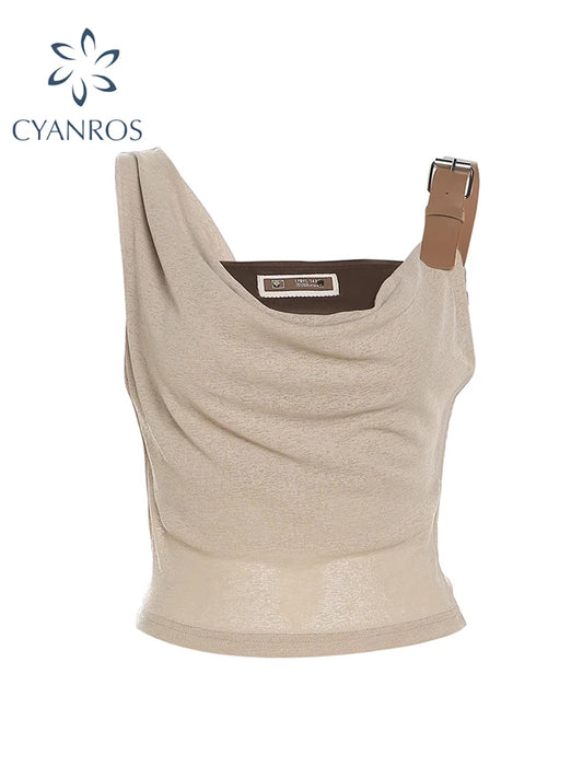 Women's Brown Crop Tops Vintage Y2k Camisole 90s Aesthetic Wasteland Style Sleeveless Off Shoulder Corset Top 2000s Clothes 2024