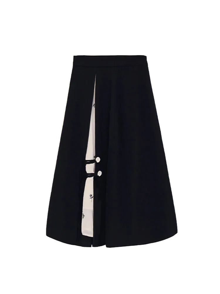 Skirts Women Black High-waist Side-split Midi Skirt Ladies Stretchy Body-con A-line Vintage Elegant All-match Simple Fashion New
