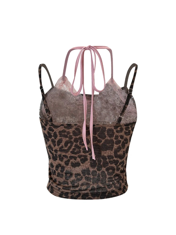 Women's Lace Patchwork Camisole Crop Top Vintage Y2k Summer Fashion Streetwear Tank Top Female Sexy Sleeveless Off Shoulder Vest