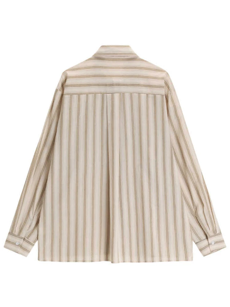 Women Striped Shirts and Blouses Y2k Korean Harajuku Elegant Long Sleeve Polo-Neck Shirt 90s Vintage 2000s Fashion Clothes 2025