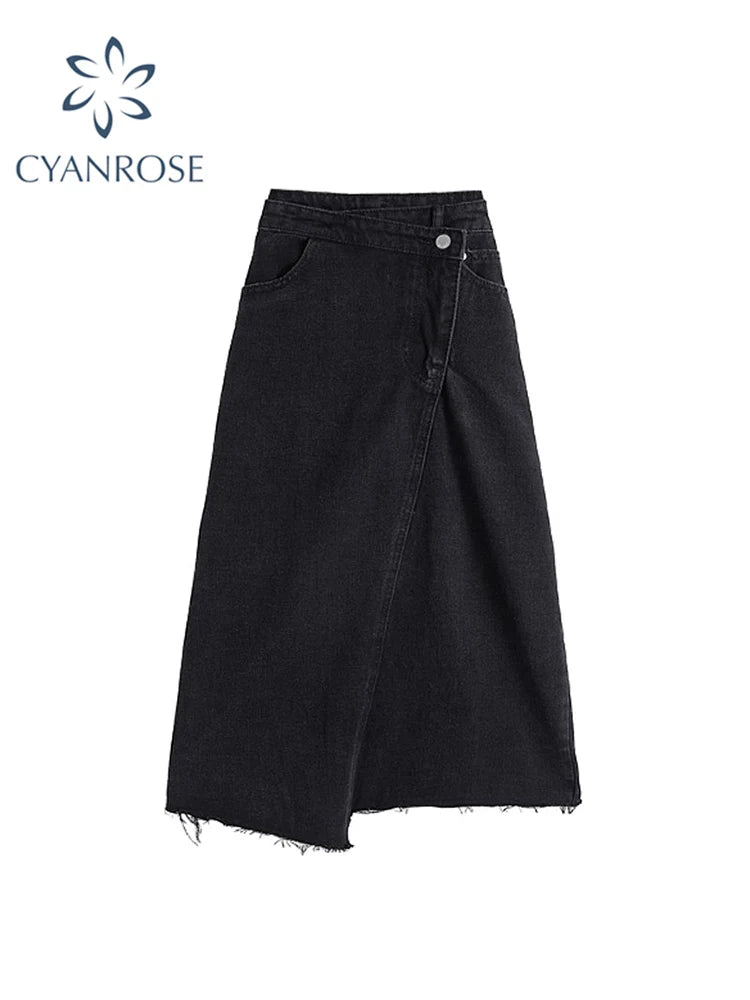 Woman Fashion Loose Sexy Lrregular Denim Skirt Women 2022 Long Jean Skirt High Waist Pencil Skirt Ladies Black Casual Elegant