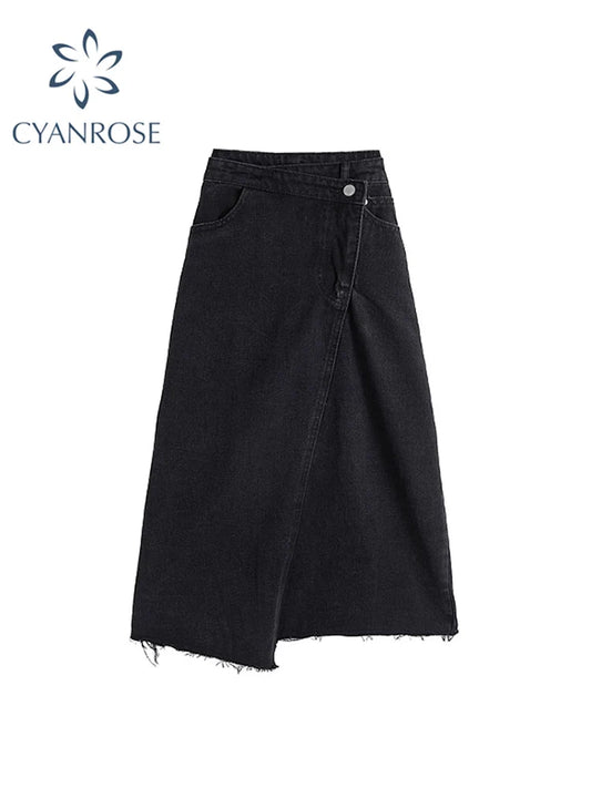 Woman Fashion Loose Sexy Lrregular Denim Skirt Women 2022 Long Jean Skirt High Waist Pencil Skirt Ladies Black Casual Elegant