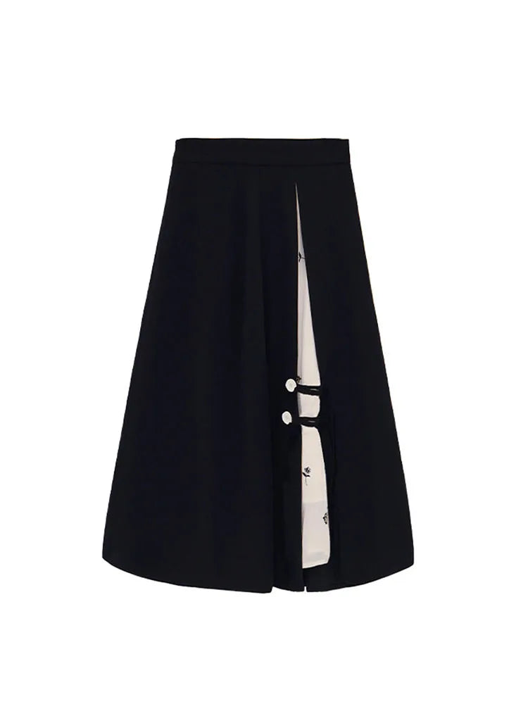 Skirts Women Black High-waist Side-split Midi Skirt Ladies Stretchy Body-con A-line Vintage Elegant All-match Simple Fashion New