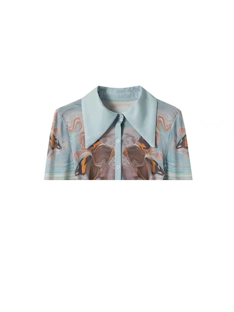 Women Print Shirts and Blouses Korean Style Harajuku Streetwear Ladies Vintage Long Sleeve Shirt Blusas Top Clothes Summer 2023