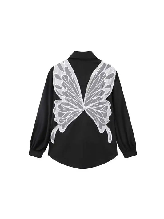 Women's Butterfly Embroidery Shirts and Blouses Y2k Long Sleeve Harajuku 2000s Women Vintage Sweet Shirt For Lady Blusas Tops