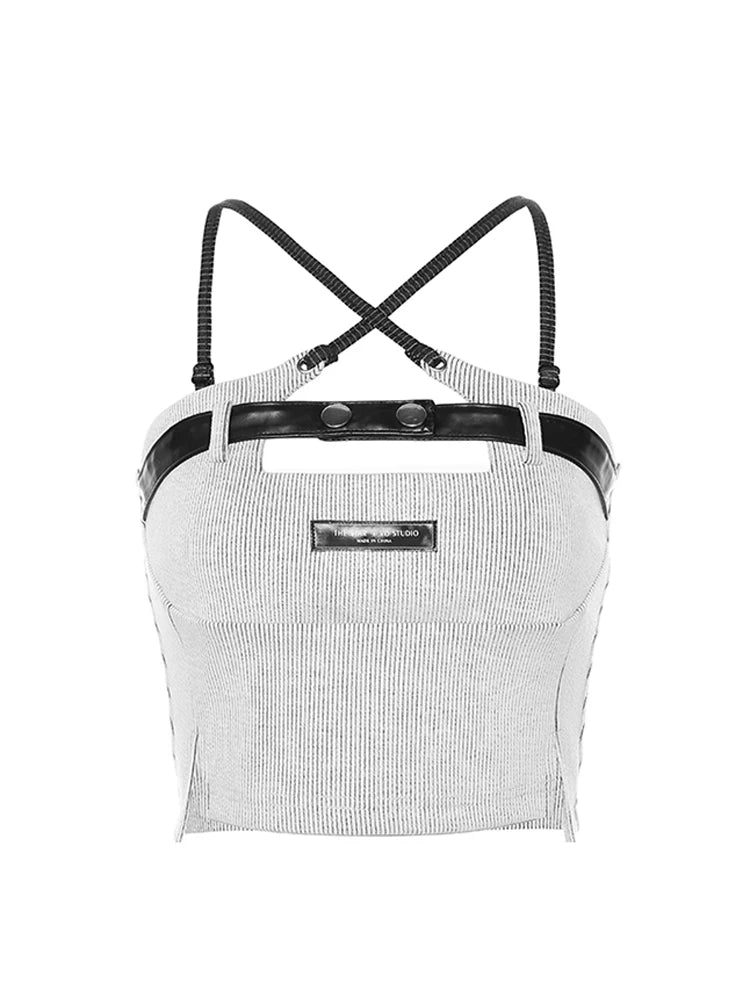 Women's Camisole Spaghetti Strap Crop Top Vintage Y2k Summer Fashion Tank Top Sexy Hollow Out Sleeveless Off Shoulder Vest 2023