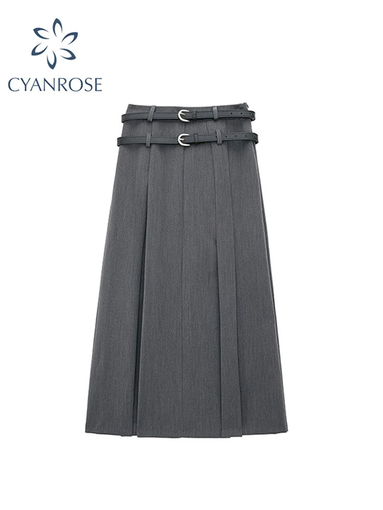 Women's Grey Long Skirt Y2k Vintage Japanese Harajuku High Waist Pleated Skirt Goth Black A-Line Mini Skirt 2023 Summer Clothes