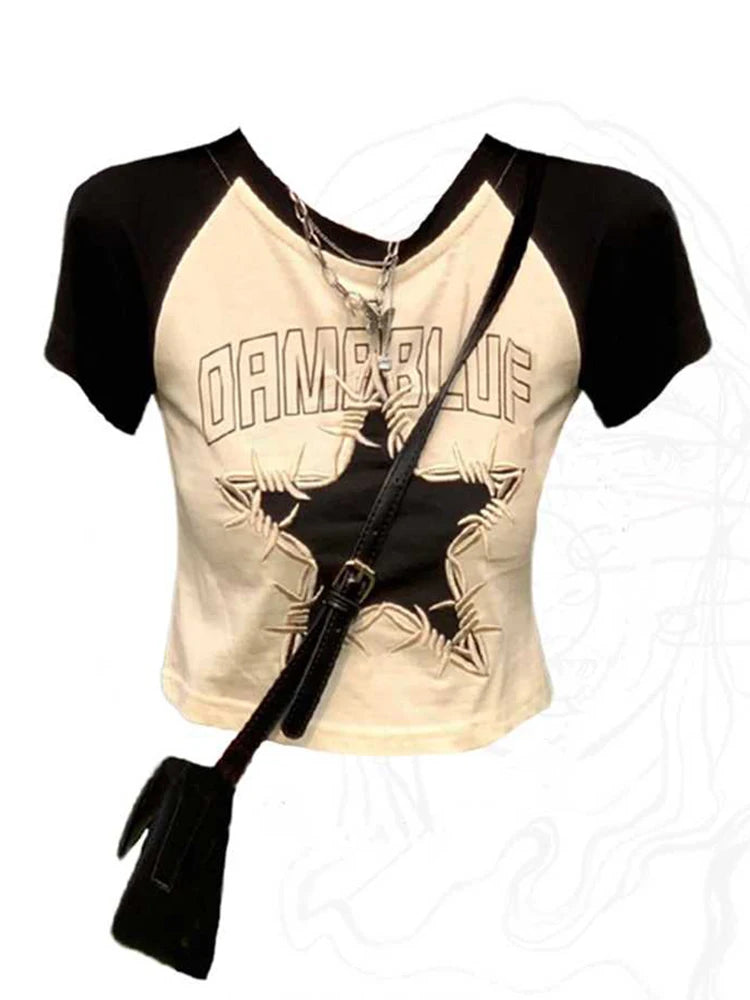 Vintage Star T Shirt Women Casua Clothes Harajuku Streetwear Tees Sexy Summer Emo Aesthetic Hip-hop  Short Sleeve Y2k Top 2025