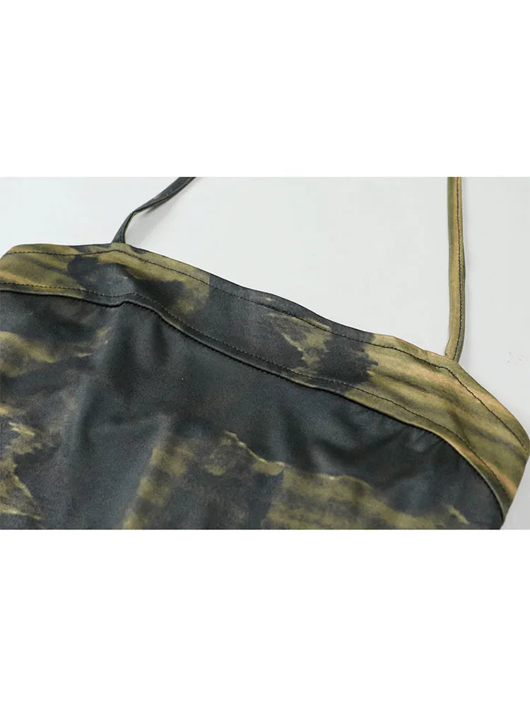 2022 Summer New Design Print Suspender Top Women's Sexy Bodycon Crop Tops Camouflage Bandage Female Retro Off Shoulder Camisole