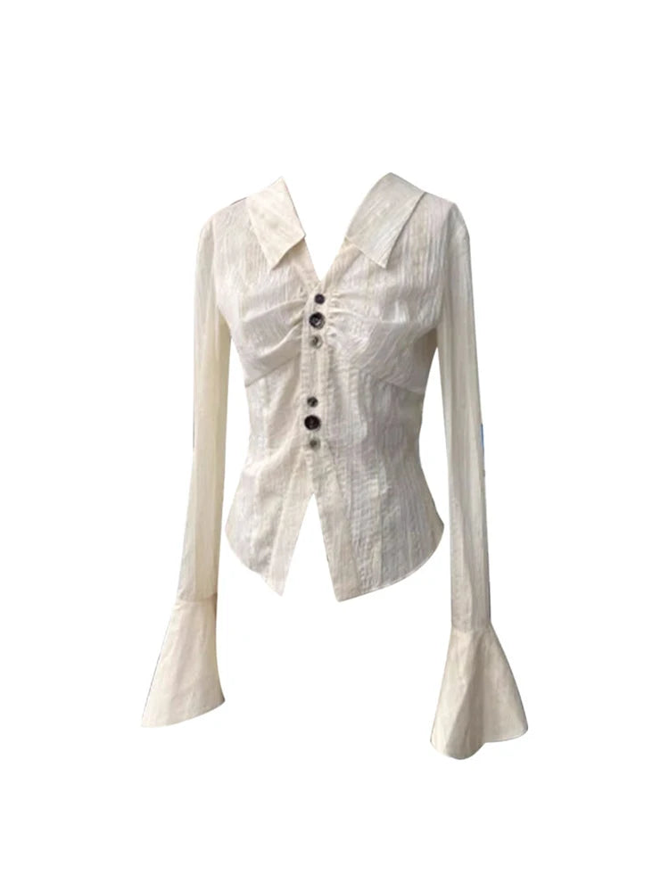 Women Shirts and Blouse Y2k 90s Vintage Korean Style Harajuku 2000s Elegant Polo-Neck Long Sleeve Shirt Top 2023 Clothes Autumn