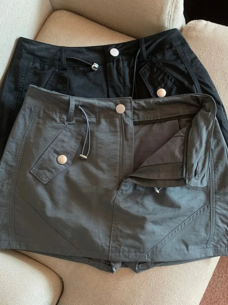 Women's Grey A-line Cargo Skirt Vintage Y2k 90s Aesthetic Skirt Harajuku Korean Elegant Skirts 2000s Fashion Clothes 2024 Summer