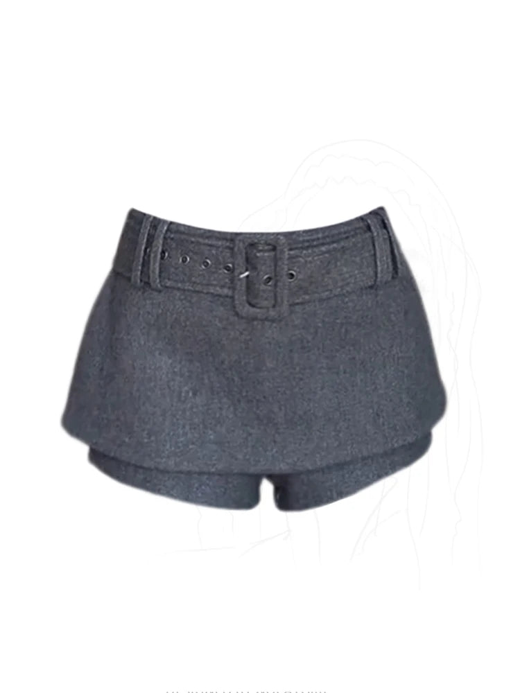 Women Grey A-line Skirt Vintage 90s Aesthetic Streetwear Y2k Mini Skirt Harajuku Shorts Skirt 2000s Fashion Clothes 2025 Summer