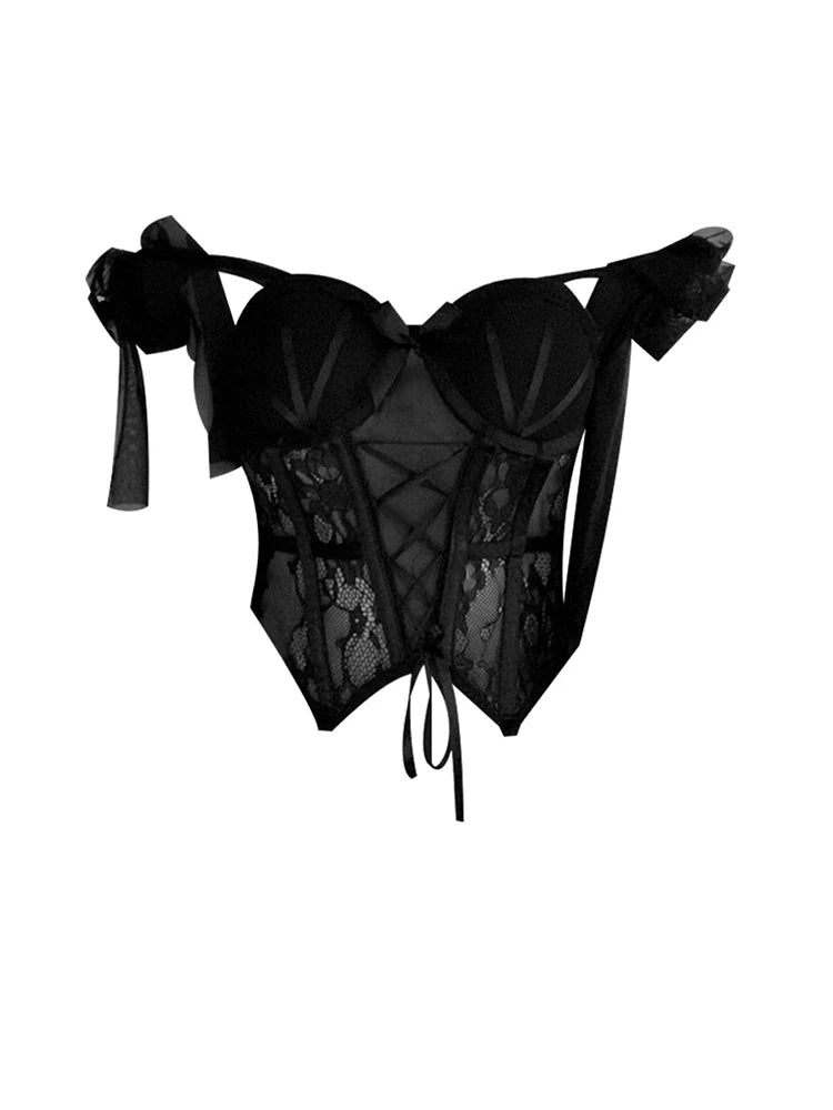 Women's Crop Top Vintage Y2k Summer Sexy Camisole Fashion Streetwear Black Bandage Tube Top Female Sleeveless Off Shoulder Vest