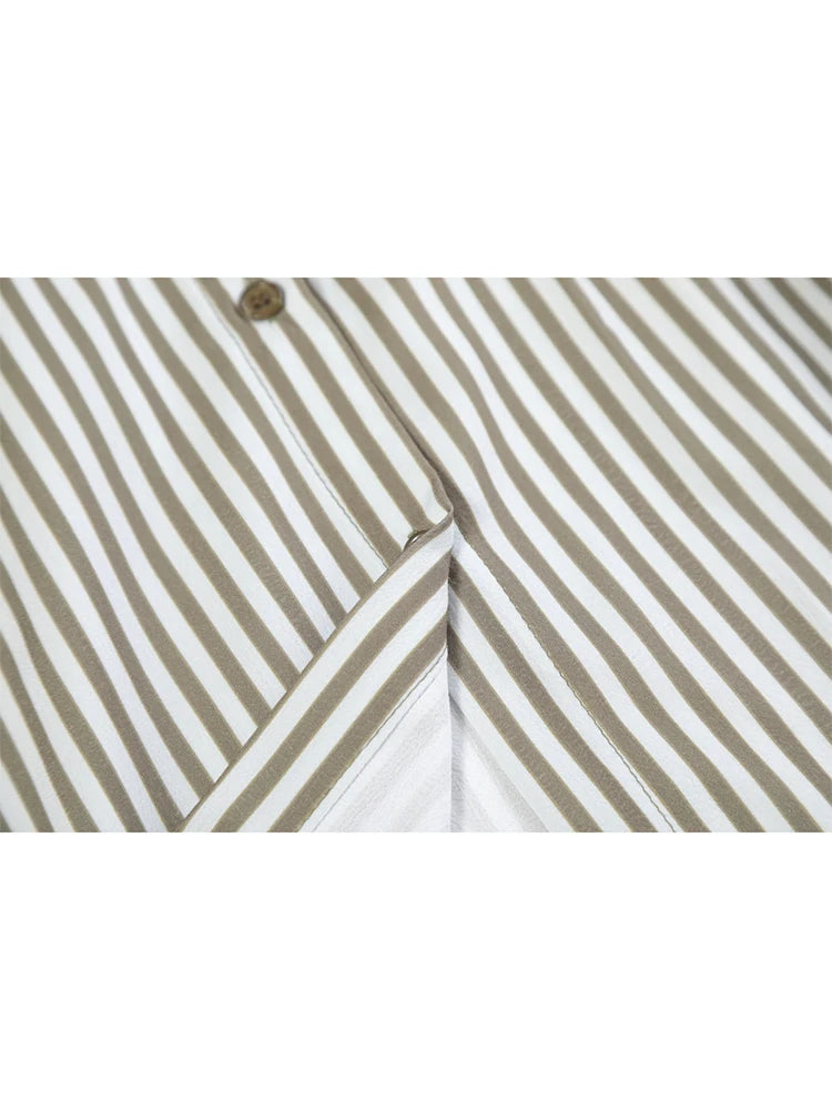 Women Patchwork Green Striped Shirts and Blouses Korean Kawaii Harajuku Y2k 90s Fashion 2000s Vintage Long Sleeve Shirt Clothes