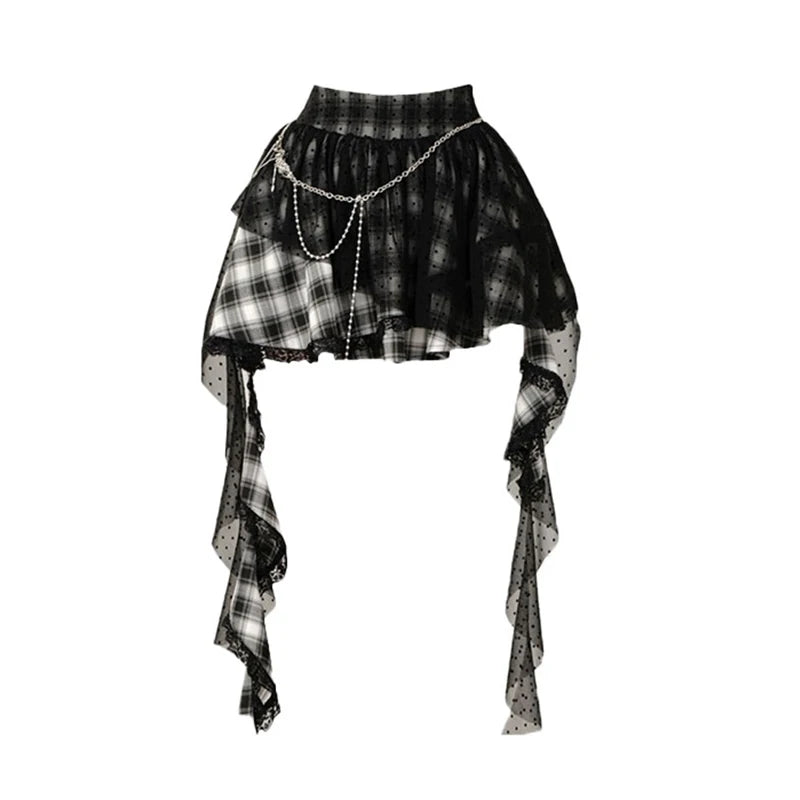 Women's Patchwork Gothic A-line Plaid Skirt Aesthetic Vintage Y2k Punk Skirts Harajuku Korean Mini Emo Skirt 2000s Clothes 2024