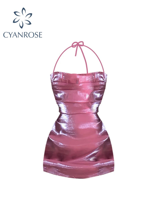 Women's Sexy Bodycon Bandage Dress Sleeveless Backless Slim Fit Pink Short Party Dress for Club & Evening Summer