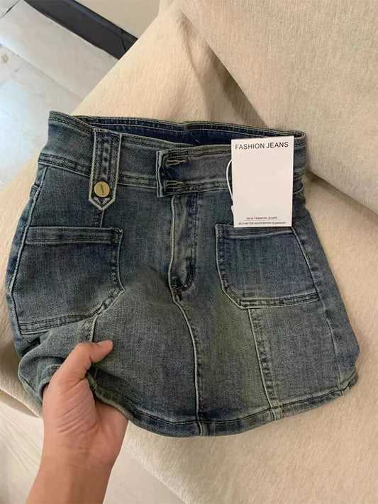 Women's A-line Denim Skirt Vintage Y2k Oversize Jean Skirt Aesthetic Harajuku Korean Elegant Cowboy Skirts 2000s Clothes Summer