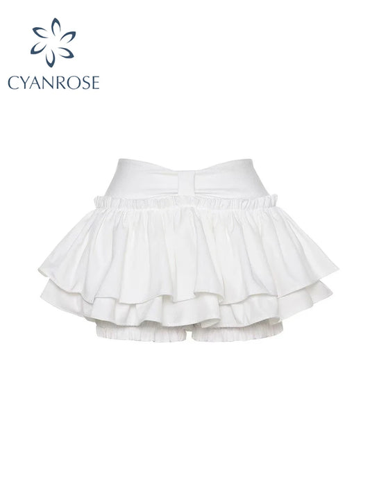 Women's White A-line Skirt Vintage Aesthetic Y2k Mini Pleated Skirt Harajuku Lolita Skirts Fashion 2000s Cutecore Clothes Summer
