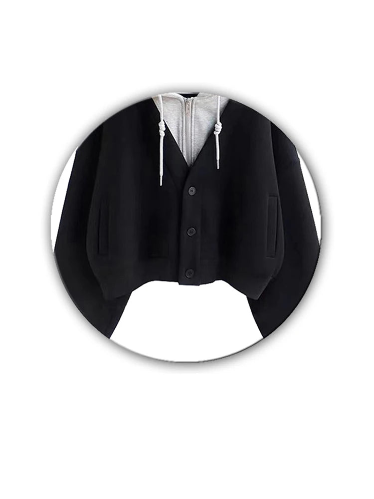 Women's Black Gothic Patchwork Sweatshirt Vintage 90s Aesthetic 2000s Harajuku Korean Y2k Hoodies Top Trashy Clothes Autumn 2024