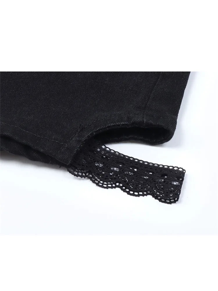 Sexy Slim Summer Women Denim Shorts 2022 New Gothic Black High Waist Short Jeans Y2K Streetwear Female Lace Up Bandage Hot Pants