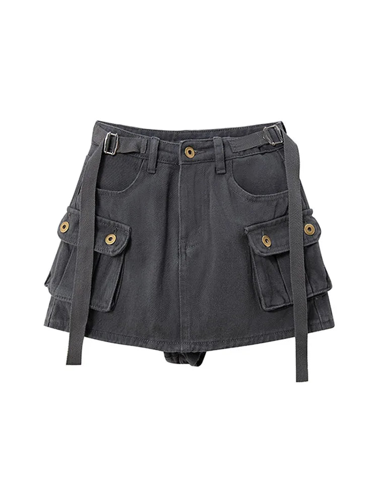 Grey Mini Skirts Womens 2022 High Waist Cargo Skirt Fashion Autumn Winter Woman Skirt Streetwear Short Skirts Pockets For Women