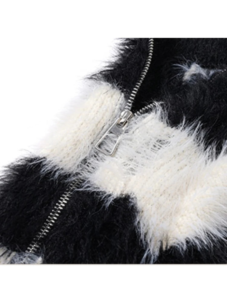 Women's Striped Pullover Mohair Sweater 90s Aesthetic Y2k Vintage Long Sleeves O-Neck Knitted Jumper Sweaters 2000s Clothes 2024