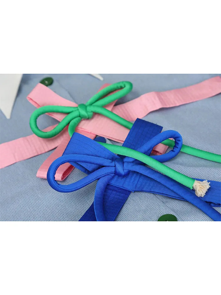 Women's 2025 Autumn Casual Button-Up Blouse - Korean Lapel Collar Long Sleeve with Bow Detail Elegant Tops